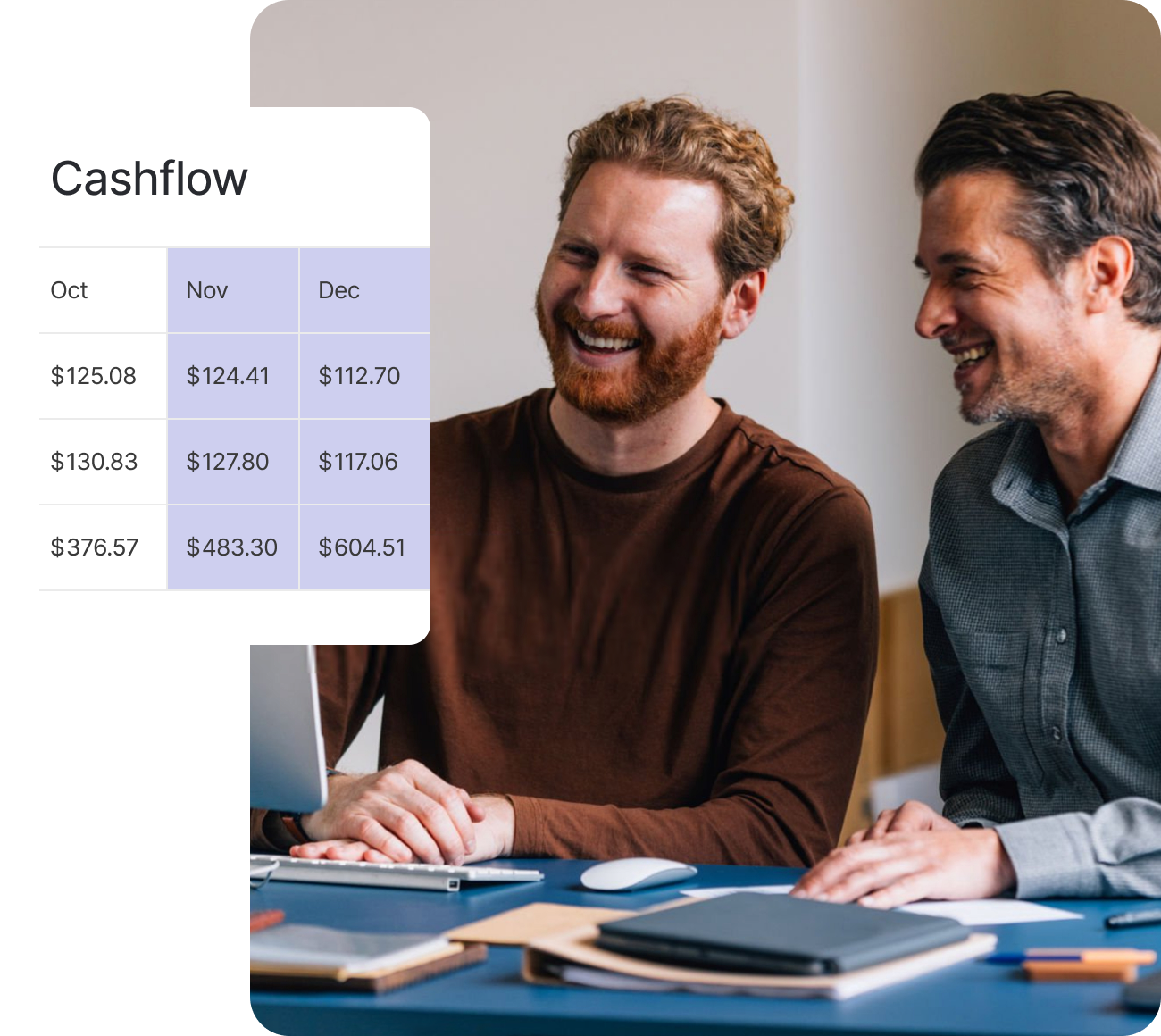 two men and a cashflow chart